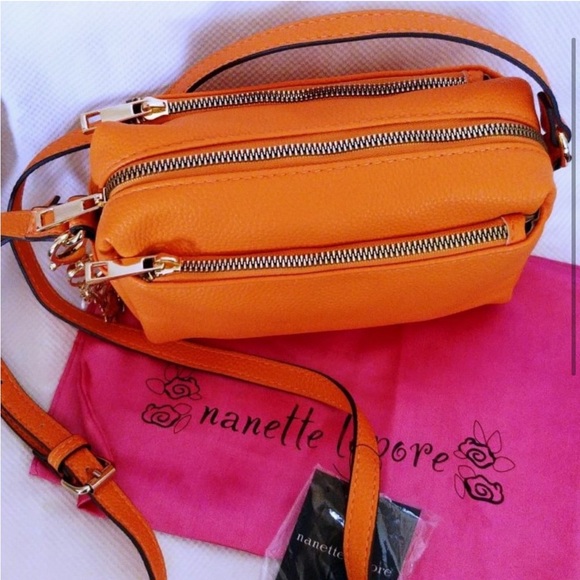 Nanette Lepore Riya Peppled Vegan Leather Crossbody Bag in Papaya w/Keychain - Picture 2 of 4